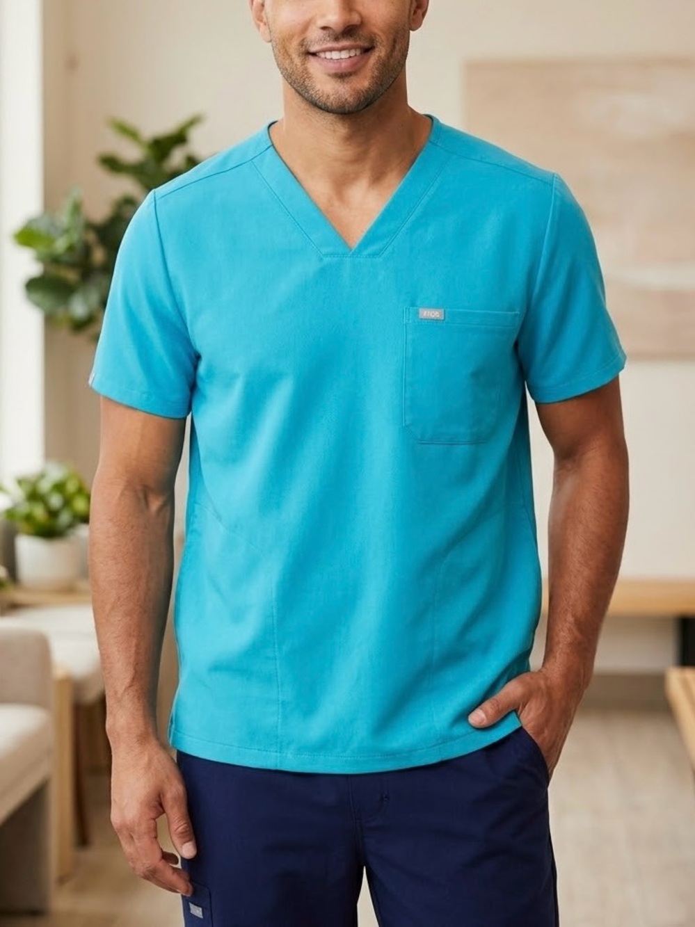 FIGS Men’s Technical Collection Teal V-Neck Scrub Top XL TM6000
